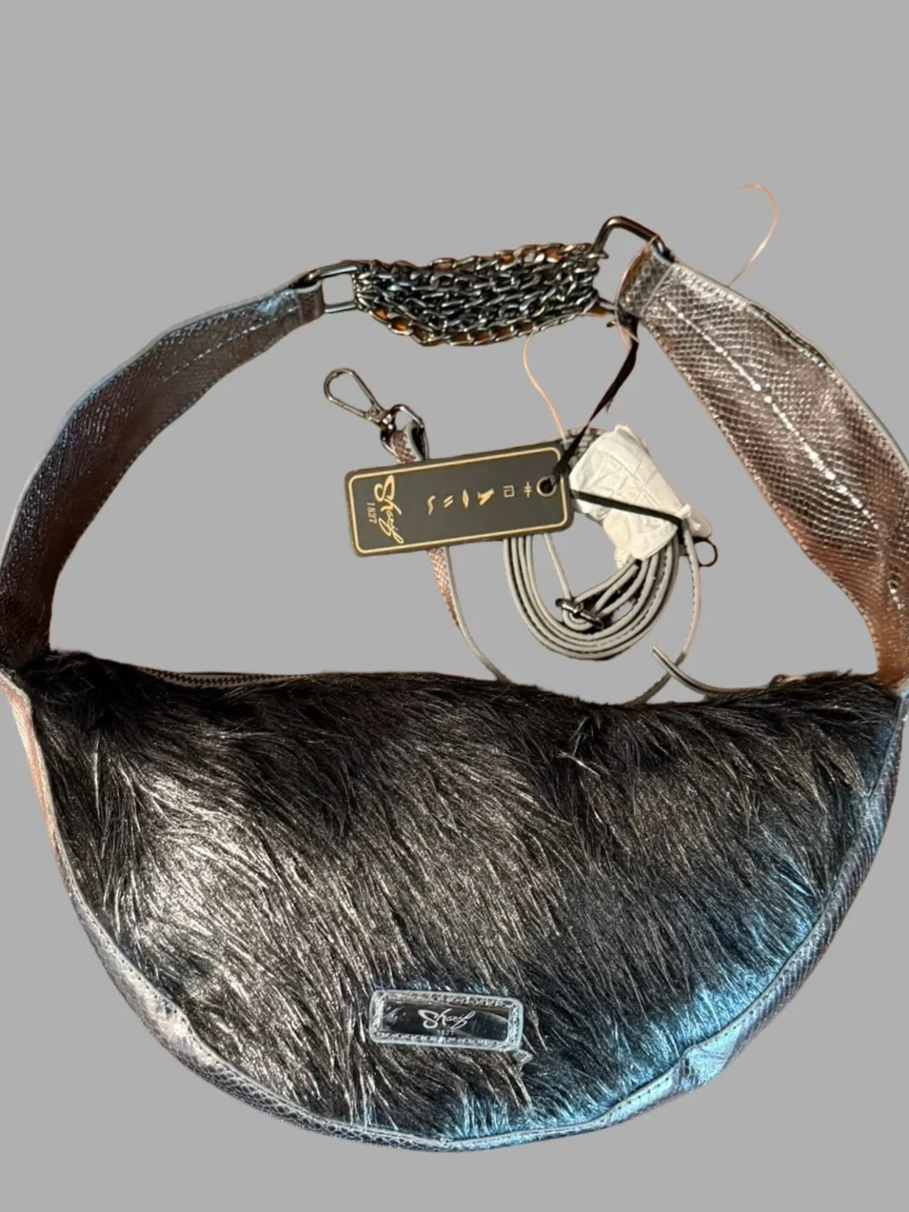 NWT Original by Sharif 1927 Calf Hair Metallic Silver Sling Bag – Convertible